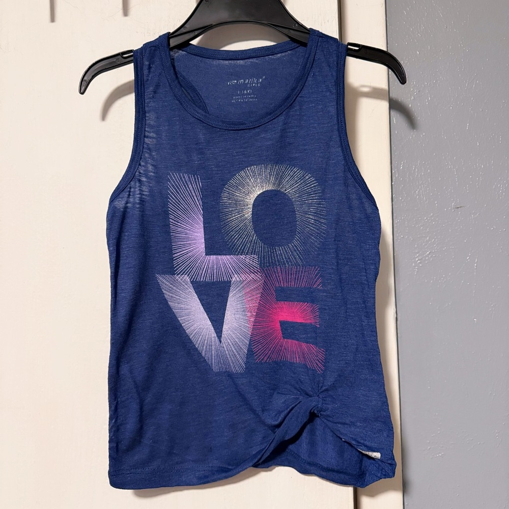 Girls Blue Graphic 'LOVE' Tank Top